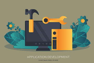 Mobile application and mobile app development concept. Project development and business ideas. Flat vector illustration.