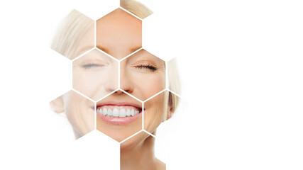  Concept of having strong healthy straight white teeth at old age. Close up portrait of happy with...