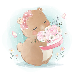 Little Bear Holding a Flower Basket