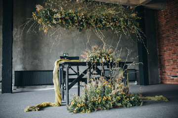 Banquet table decorated with natural materials