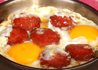 Turkish style fried egg with sausage