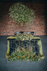 Banquet table decorated with natural materials