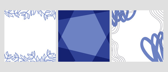 Set blue abstract shape and floral square template vector illustration. Good for invitation. greeting card, postcard, social media post and ads.