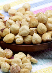 close-up organic fresh nuts on background