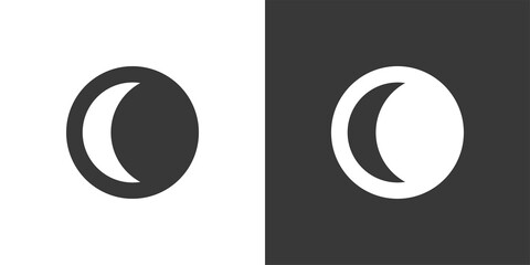 Moon phase. Waning crescent. Isolated icon on black and white background. Weather vector illustration