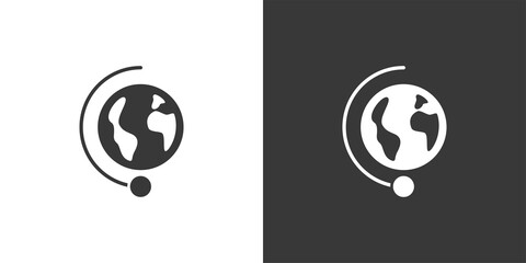 Moon rotation around the Earth. Third quarter phase. Isolated icon on black and white background. Weather vector illustration