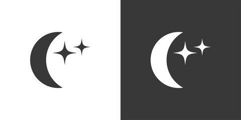 Moon with two stars. Isolated icon on black and white background. Weather vector illustration