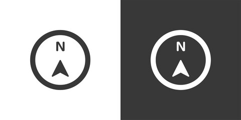 North direction compass. Isolated icon on black and white background. Weather vector illustration - 385534244