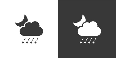 Rain and hail, cloud and moon. Isolated icon on black and white background. Weather vector illustration