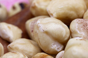 close-up organic fresh nuts on background