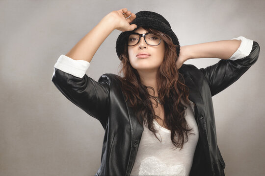Stylish young woman with pasta eyeglasses. Eye care and ophthalmology