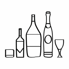 Bottle glassware wine glasses logo sign silhouette icon symbol Hand drawn sketch doodle Modern design abstract cartoon style Fashion print clothes apparel greeting invitation card cover banner poster
