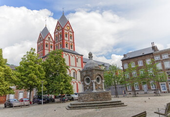 Collegiate Church of St. Bartholomew by cloudy day, Liege, Belgium