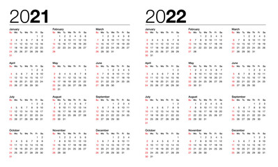 calendar for 2021 and 2022