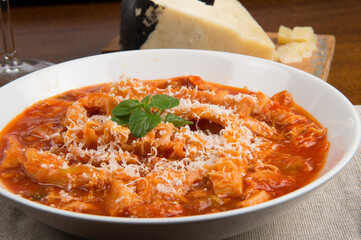tripe with tomato sauce called tripe alla romana, a typical dish from Lazio