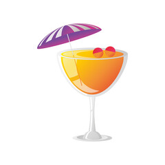 summer vacation travel, cocktail with umbrella and fruits detailed style
