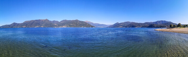 ultra wide panorama of the Lake Maggiore from Germignaga