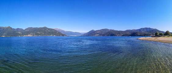 ultra wide panorama of the Lake Maggiore from Germignaga