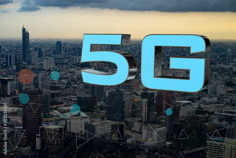 Poster concept of future technology 5g network wireless systems and internet of things
