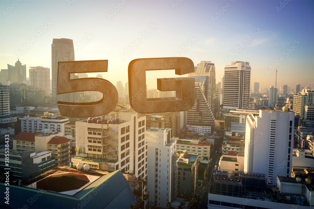 Poster concept of future technology 5g network wireless systems and internet of things