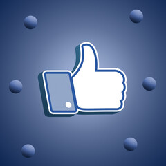 Facebook like notifications icon, thumbs up  with balls around. Social media notification icon. Follow, comment, like icon. Social network app icon. 3D rendering