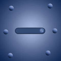 Obraz na płótnie Canvas Search Bar for ui, design and web site, social media with balls around. Search address and navigation bar icon. Social media search icon. 3d render