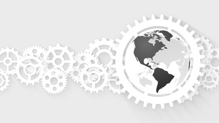 Abstract globe model of planet earth. On motion background with gears and cogwheel. Abstract concept for co-operation, teamwork, industry and trade. - Powered by Adobe