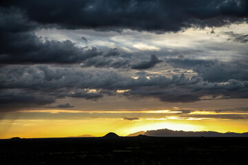 Landscape at sunset when a big thunderstorm is coming in Erindi game reserve in Central Namibia