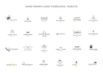 Set of vector hand drawn simple logo templates with insect icons. - 385542286