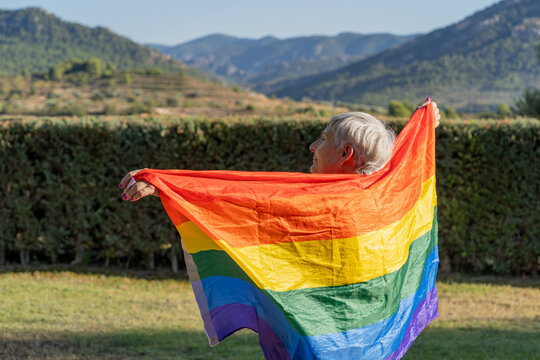 Older Caucasian Woman With Lgbt Flag