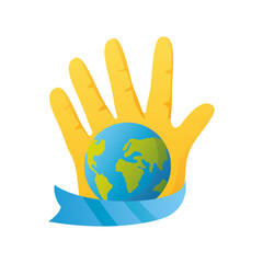 world down syndrome day, hand with world and ribbon