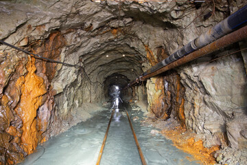 Underground gold ore mine tunnel