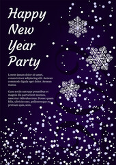 Happy New Year Party 2021 flyer with snowflakes. A4 vector illustration for invitation, poster, banner, greeting card, cover.