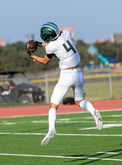 Amazing athletes making great catches and runs during a competitive football game