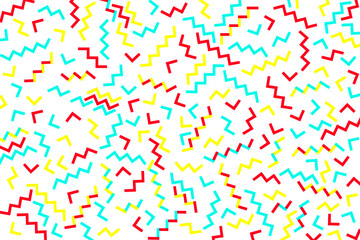 Abstract memphis pattern design vector background. Seamless red, yellow, blue and black figures repeat banner. Geometric trendy elements, funky vector design for wallpaper, banner, flyer or poster