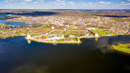  a view from a height of the ancient Russian Kirillo-Belozersk monastery located in the Vologda region
