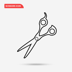 Black scissors icon vector template for barbershop and hairdresser. Scissors on white background with shadow.
