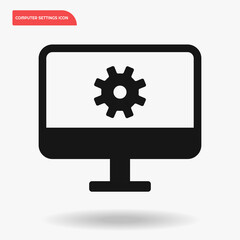 Computer setting icon vector template with black outline, UI icon for technology, fix and repair service, PC.