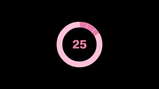 Digital countdown animation timer from 30 to 0 seconds with transparent background. Alpha Channel
