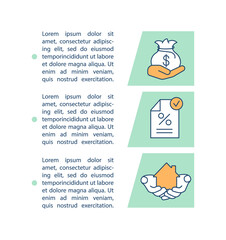 Mortgage agreement concept icon with text. Successful loan deal. Down payments. PPT page vector template. Brochure, magazine, booklet design element with linear illustrations