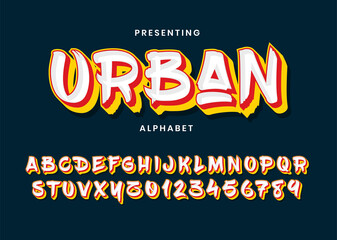 Urban modern 3d alphabet font collection. Pop art culture typography