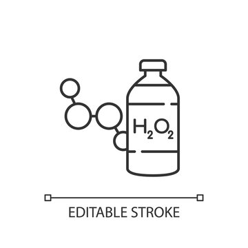 Hydrogen Peroxide Linear Icon. Medical Cleanser To Treat Wound. First Aid Medication. Thin Line Customizable Illustration. Contour Symbol. Vector Isolated Outline Drawing. Editable Stroke