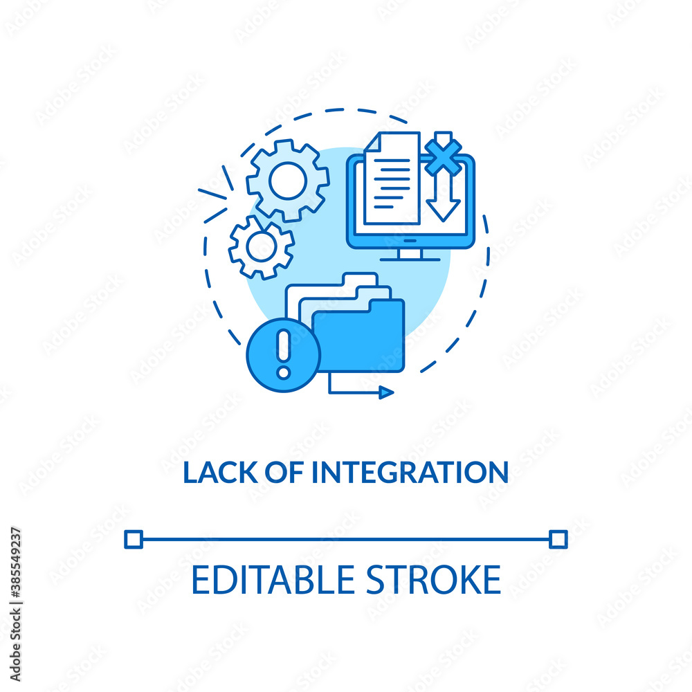 Poster lack of integration concept icon. telemedicine challenges. database invalid working flow. medical in