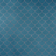 Rose Gold Metallic Pattern on Vintage Teal Background, Digital Paper