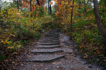 Autumn in Starved Rock State Park, a wilderness area on the Illinois River in the U.S. state of Illinois. Back to Nature concept.