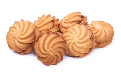 Obraz na płótnie Canvas Group of spiral biscuit cookies with jam filling
