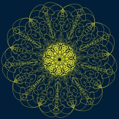 yellow glowing mandala on blue background