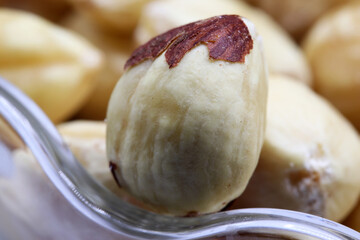 close-up organic fresh nuts on background