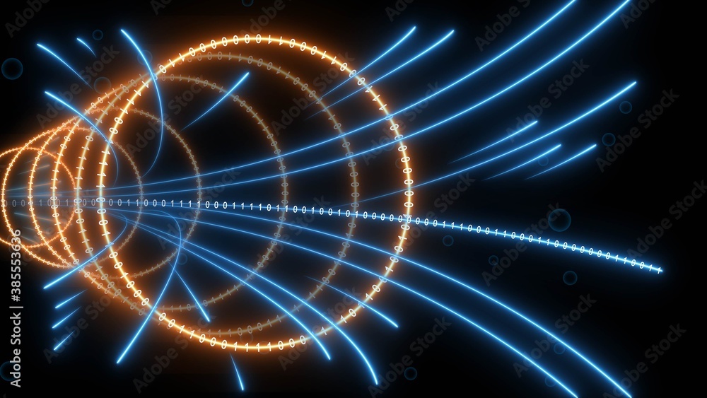 Poster abstract background of graphic elements in different colors - glowing rays and circles partly with i