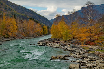 Russia. South-Western Siberia, Altai Mountains. Bank of the Chuya river near the village Yodro along tchuisky highway.